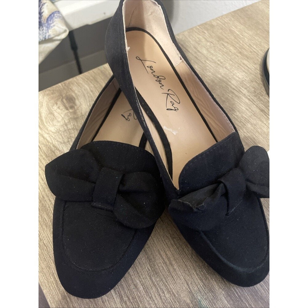 London Rag Black Flats Size 6 Velvet feel Shoes